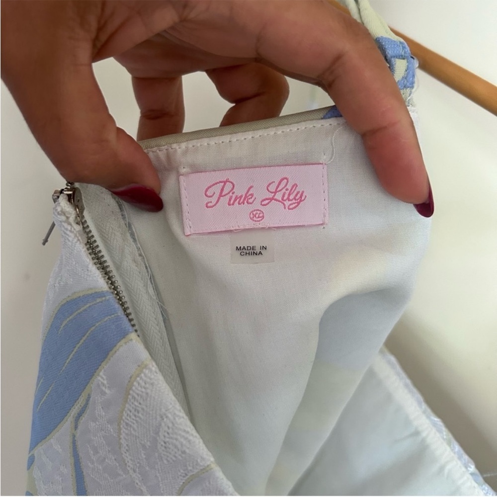 Pink Lily Blue and White Floral Two-Piece Skirt Set - Picture 10 of 11